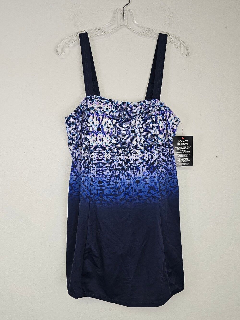 Swimsuits For All NEW Navy Blue Ombre Printed One Piece Swim Dress Sz 16 Modest